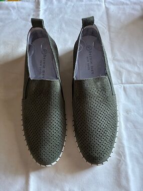 bernie mev. Olive Green Perforated Slip-On Loafers